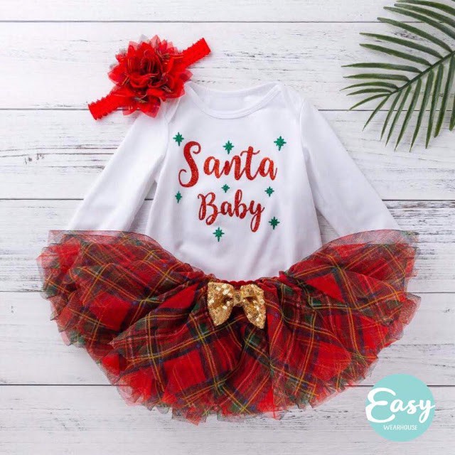 EASY WEARHOUSE Xmas Baby Girl 3pcs Christmas Costume Long Sleeve Jumpsuit Romper Tutu Skirt Headband Set Shopee Malaysia