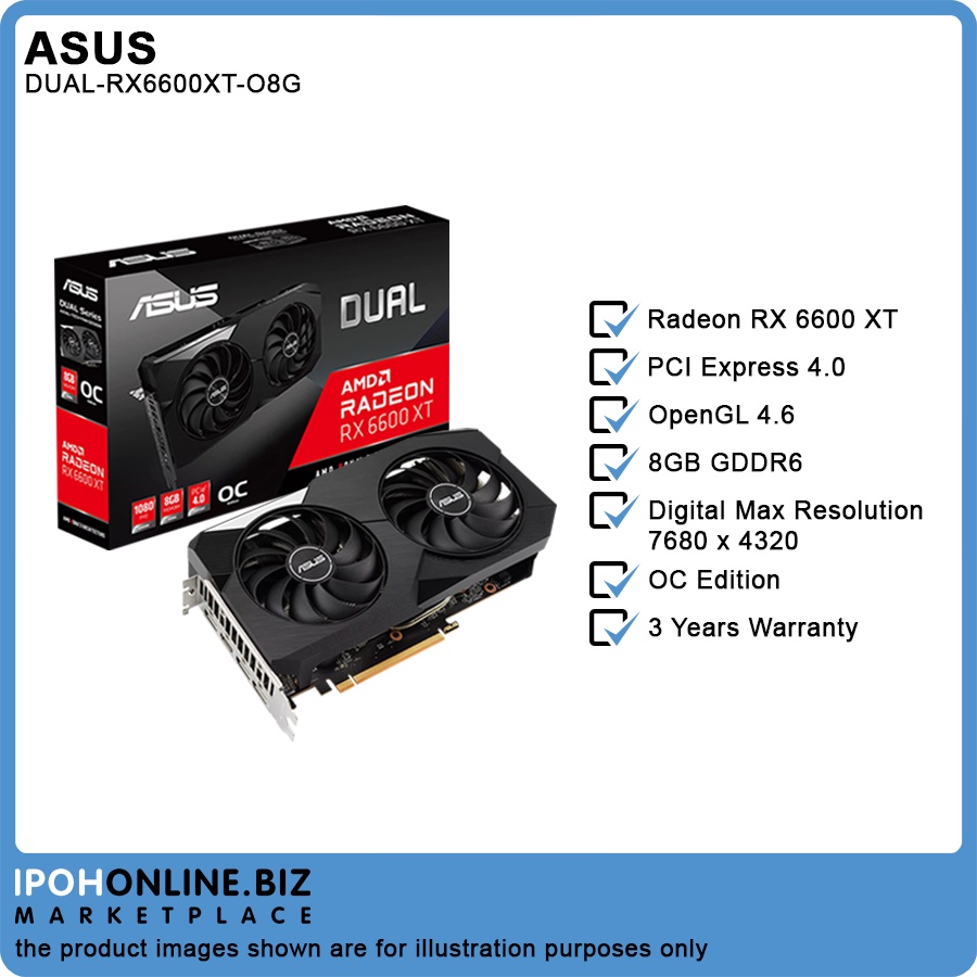 Asus Dual Radeon RX 6600 XT OC Edition 8GB GDDR6 HDMI DP Graphic Card ...