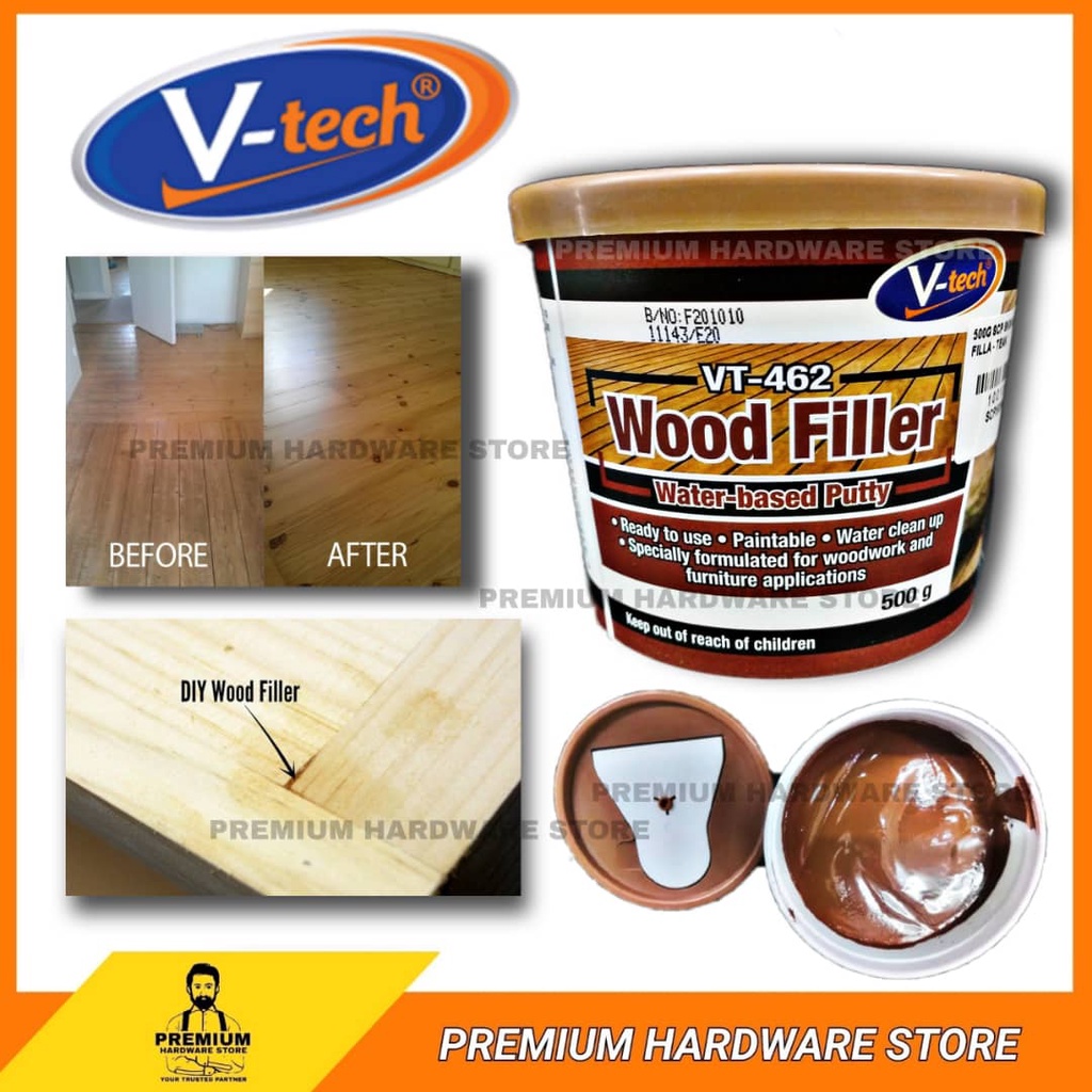 V Tech VT 462 All Purpose Wood Filler Teak colour 500g Pengisi Crack
