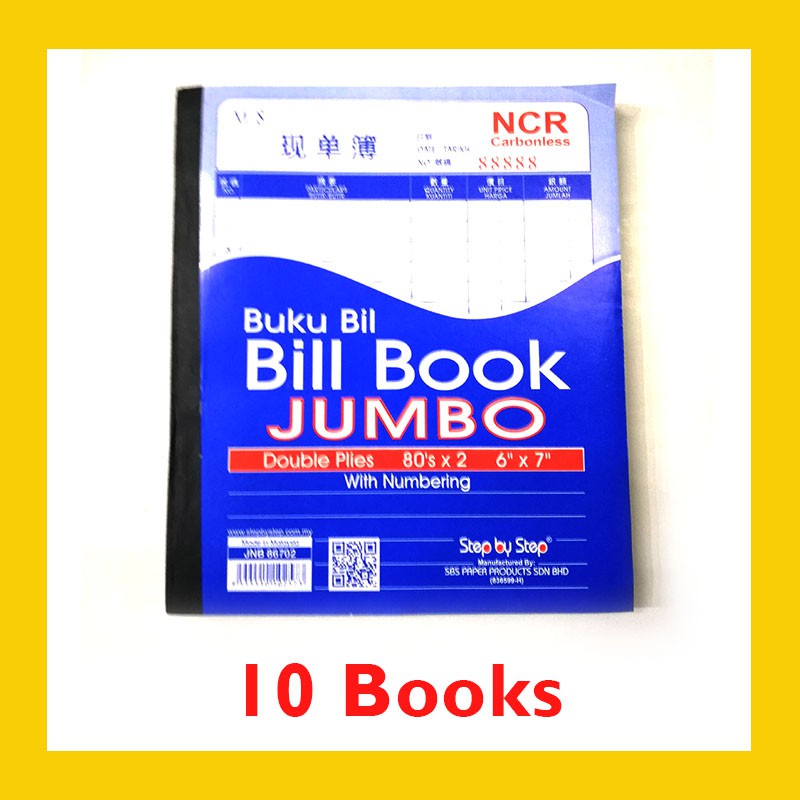 [10 BOOKS] Carbonless JUMBO Bill Book with Numbering 80 sets x 2ply (6 ...