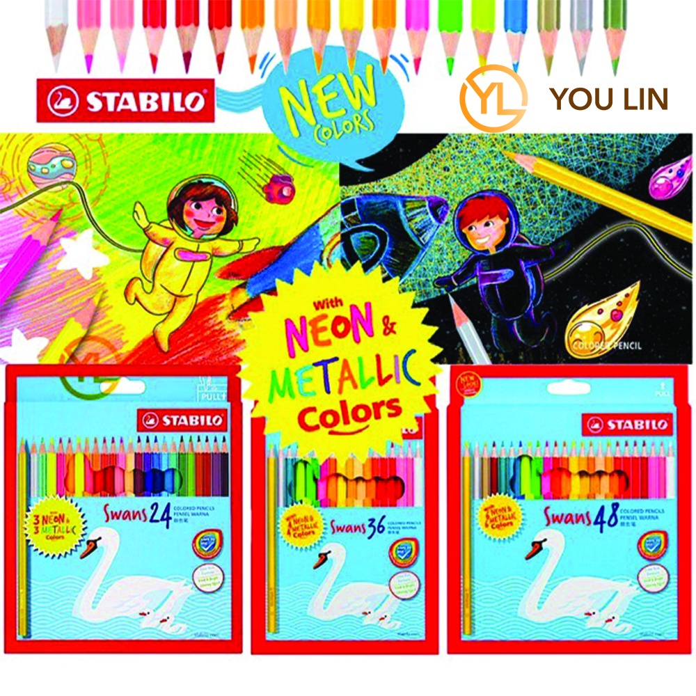 Kids Colored Pencils, Set of 48, Metallic and Neon Colors