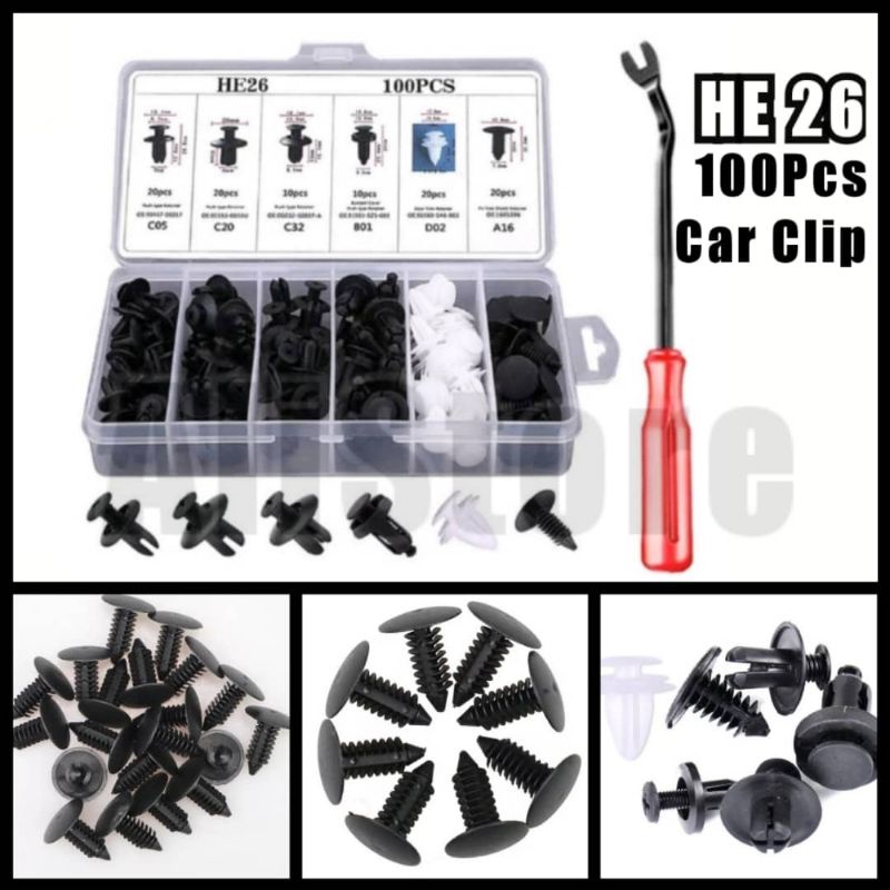 ALi 100pcs HE26 Car Clip Auto Fasteners Clip Mixed Body Push Automotive