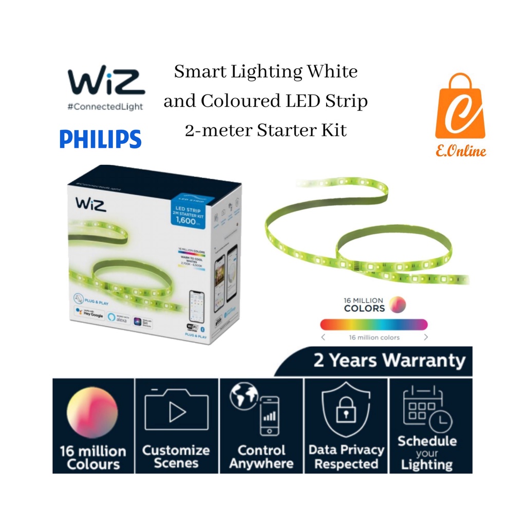 Philips Wiz Smart Lighting White And Coloured Led Strip 2 Meter Starter Kit Original Shopee 6236