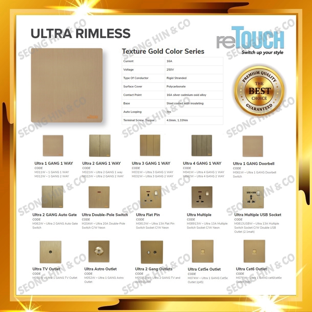 [SIRIM] Retouch Ultra Rimless Socket and Wall Switch Slim Modern Switch ...