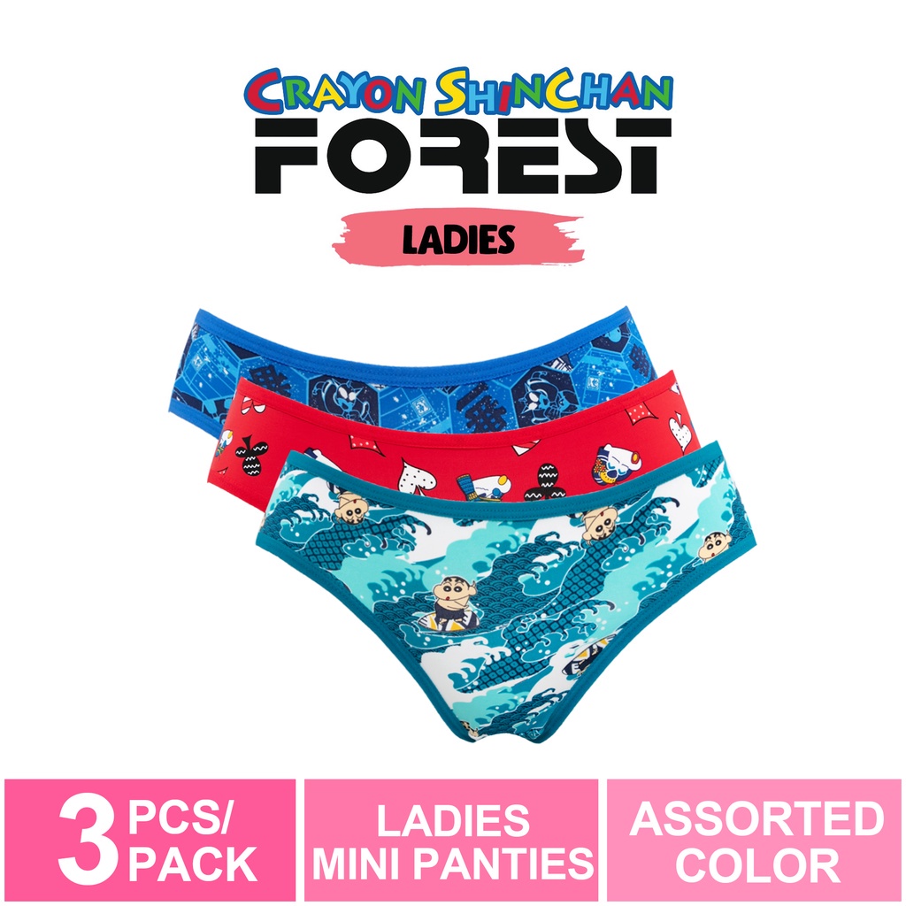 3 Pieces ) Forest X Shinchan Ladies Microfiber Spandex 30th Anniversary  Mini Panties Women Assorted Colours - CLD0013M