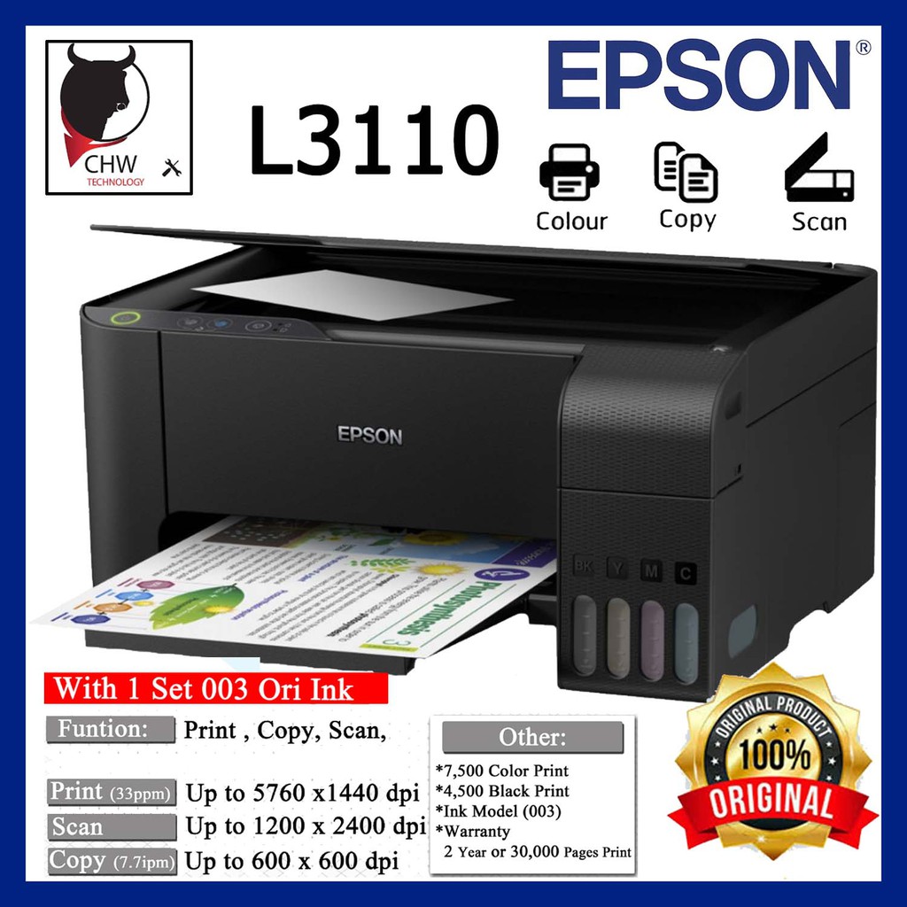 EPSON EcoTank L3110 ALL IN ONE INK TANK Printer | Shopee Malaysia