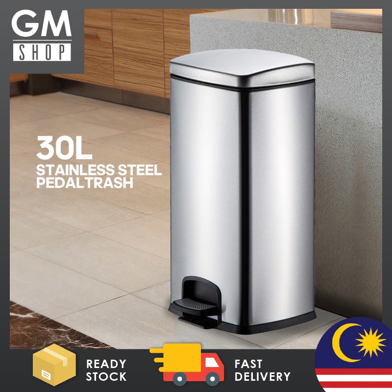 GMSHOP 30L Large Capacity Stainless Steel Pedal Rubbish Bin Anti Rust ...