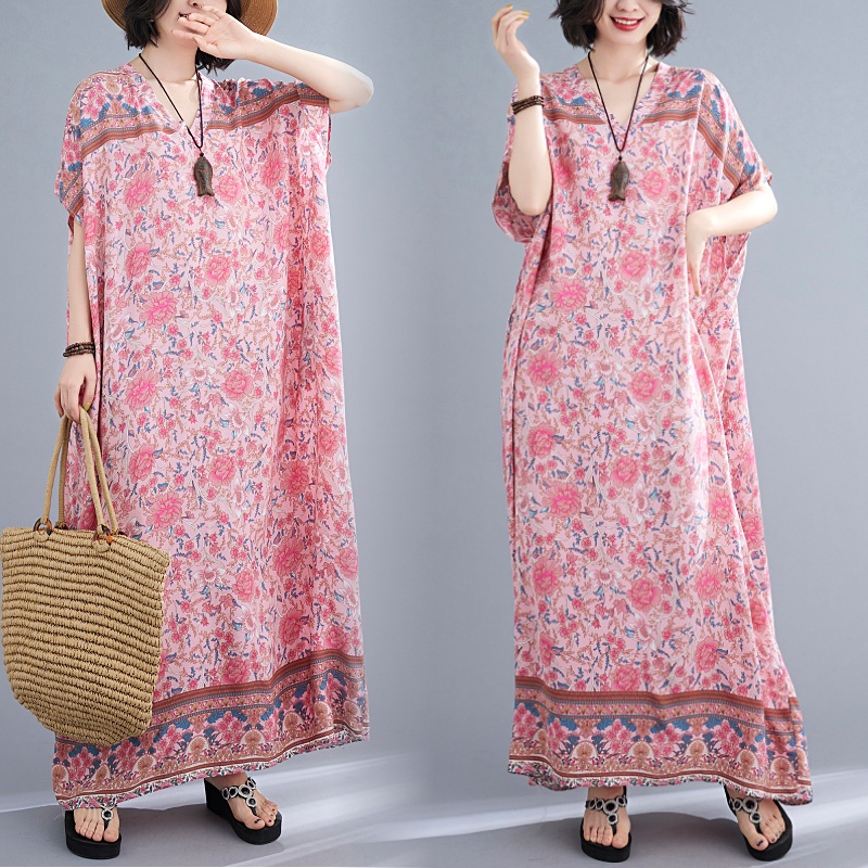 Women's Fashion Baju Kelawar Premium Baju Kaftan Viral Pink Floral ...