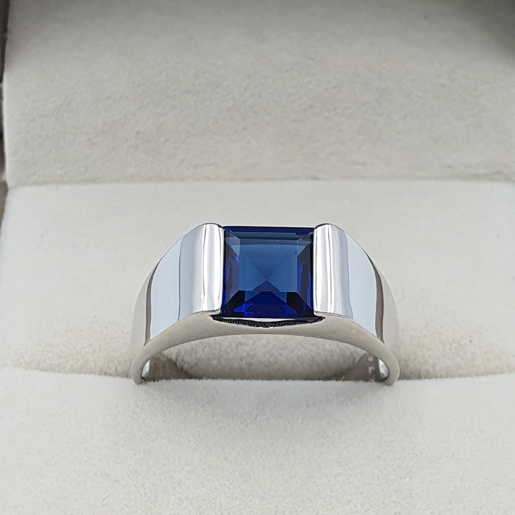 Classic Blue 925 Genuine Sterling Silver Engagement Blue Men Ring ...