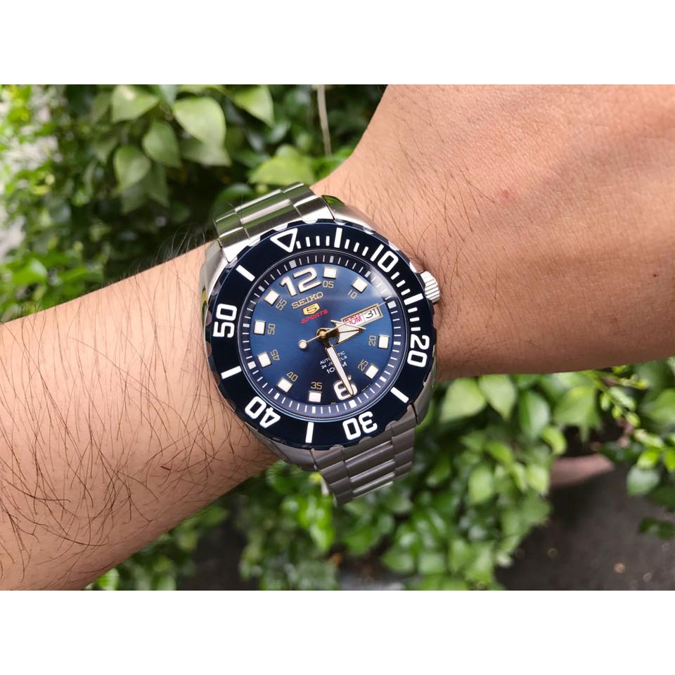 Seiko 5 Sports Baby Monster Automatic SRPB37K1 Blue Dial Stainless Steel Gents Watch Shopee Malaysia