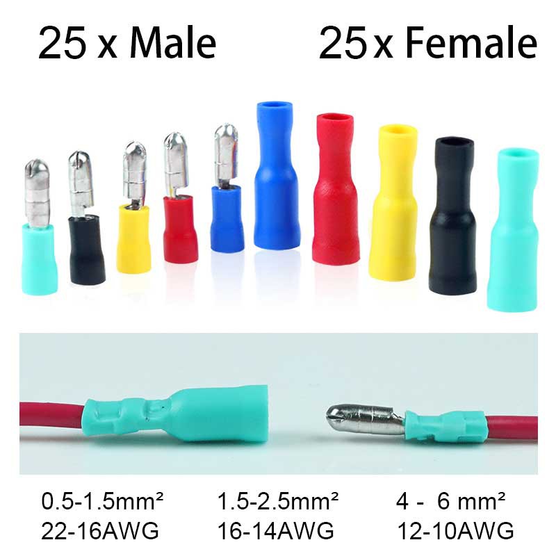 50pcs Female And Male Insulated Electric Connector Crimp Bullet Terminal Shopee Malaysia 