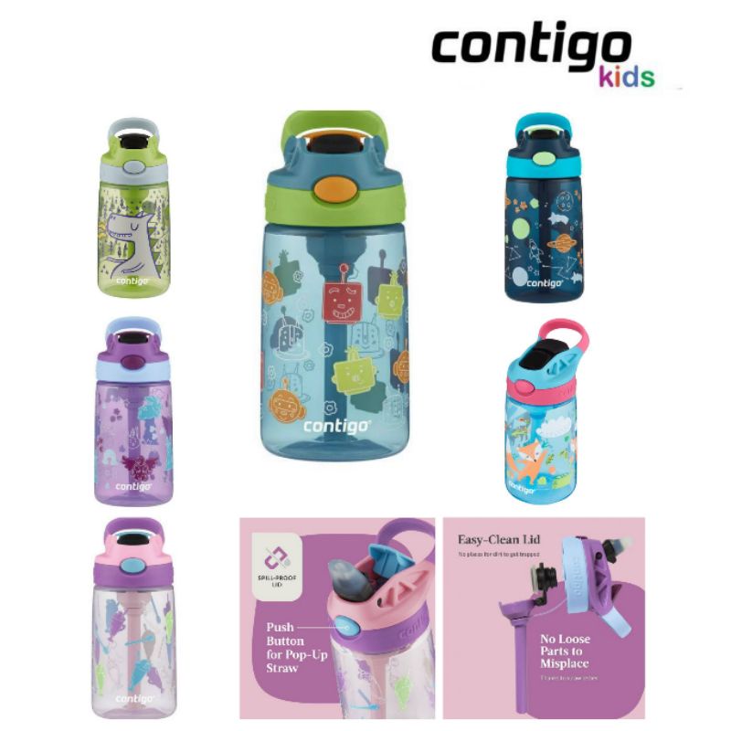 Contigo Kids Water Bottle 14 oz Plastic with Straw Lid Imported From ...