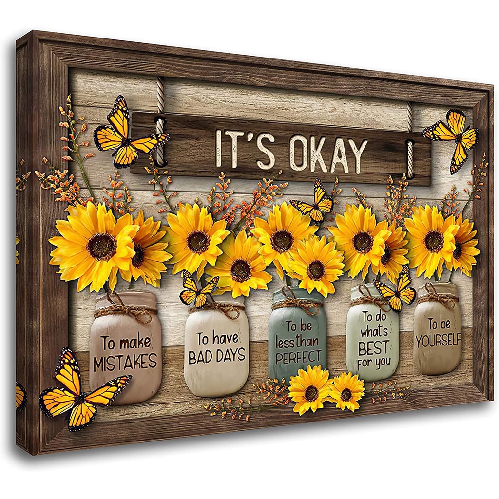 Sunflower Wall Art Its Okay Inspirational Quotes Canvas Print Wall ...