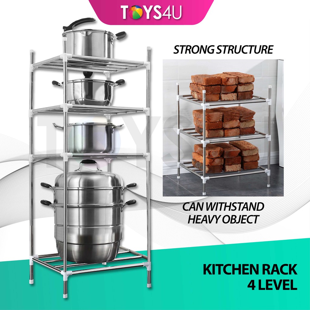 Kitchen Rack 4 Level TOYS4U Multifunction, Storage Rack, Stainless
