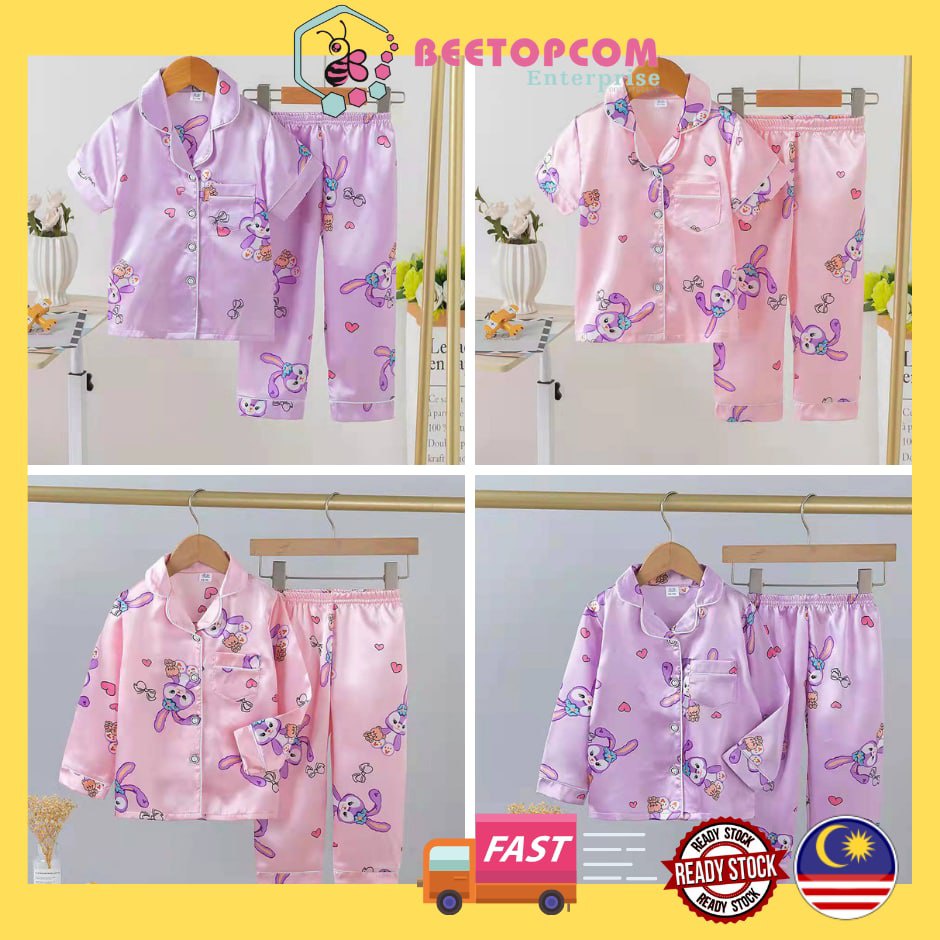 Beetopcom Kids Girls Stellalou Button Collar Pyjamas Set Satin Silk ...