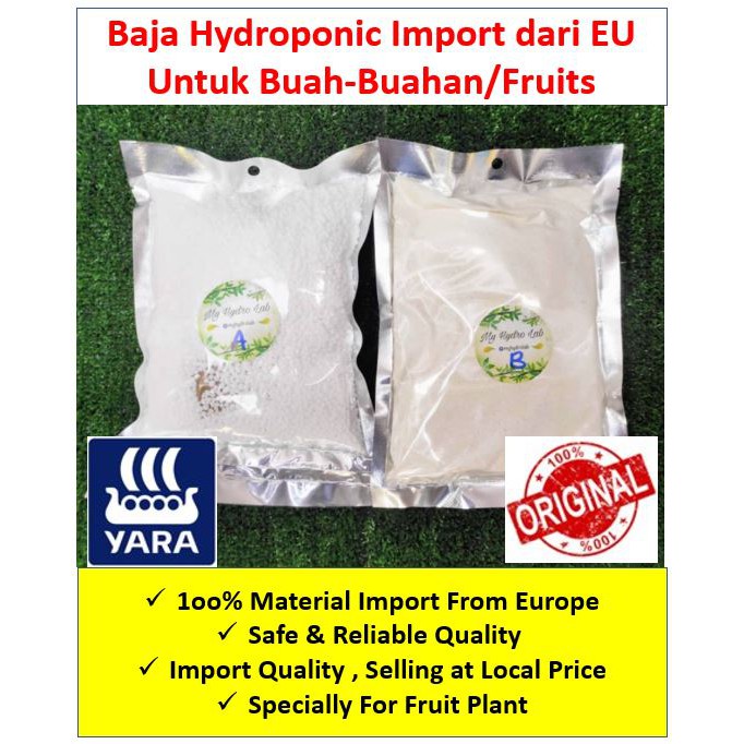 Baja AB 100 Original Yara! High Grade Hydroponic AB Fertilizer/ Hidroponik BuahBuahan/Fruits