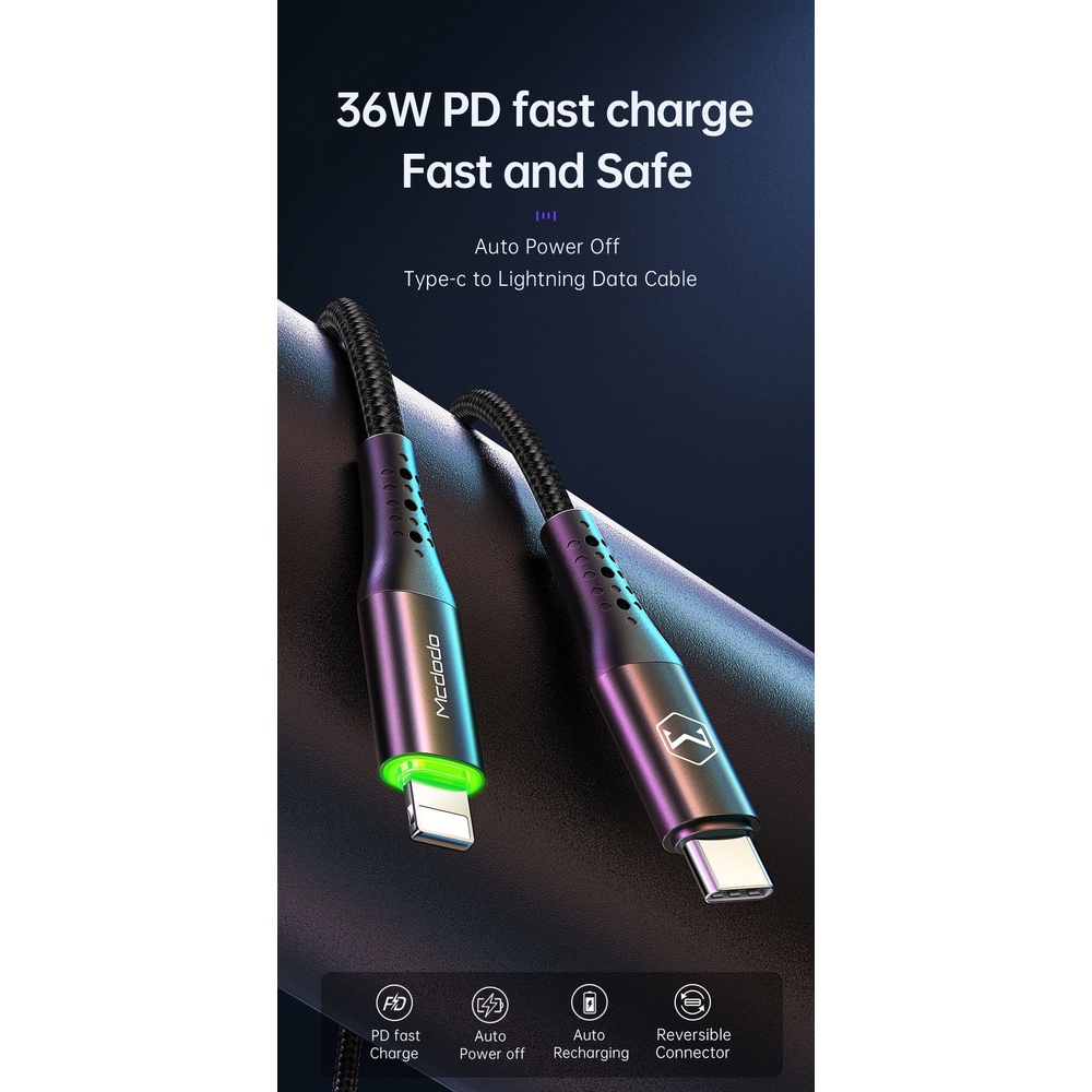 MCDODO CA-736 AUTO DISCONNECT PD TYPE-C TO PHONE PD DATA CABLE 1.2 ...