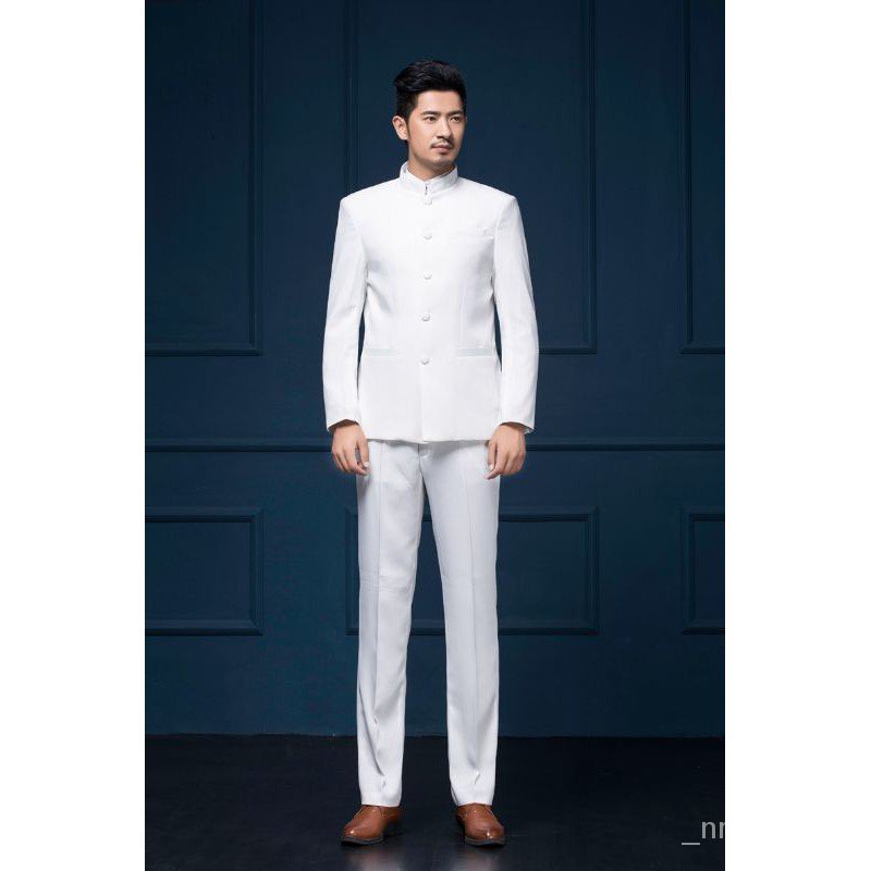 【malay Spot】s~3xl White Chinese Traditional Mens Costume Kung Fu Samfu