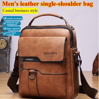 Men's discount Shoulder Bag Retro Leather Vertical Portable Business