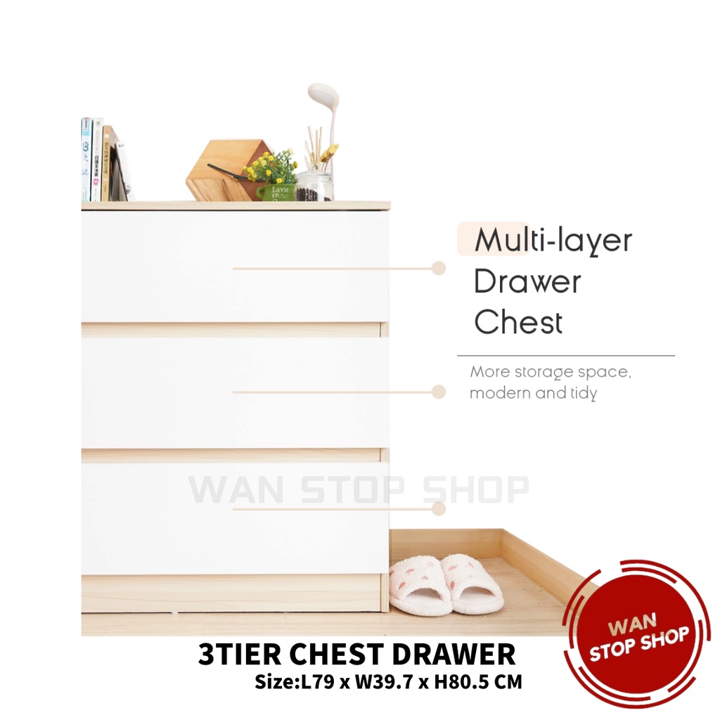 3 Tier Wooden Chest Drawer Drawer Cabinet Laci Kabinet 3 Tingkat ...