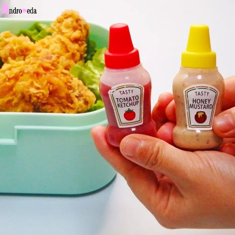 2pcs Mini Ketchup Mustard Mayo Seasoning Squeeze Bottles Portable Barbecue Sauce Containers