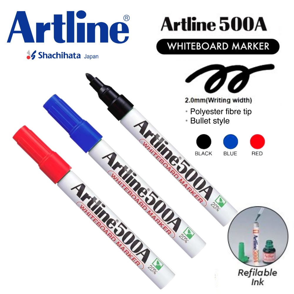 Artline Whiteboard Marker Pen 500A (Medium 2.0mm Bullet Nib) Shopee