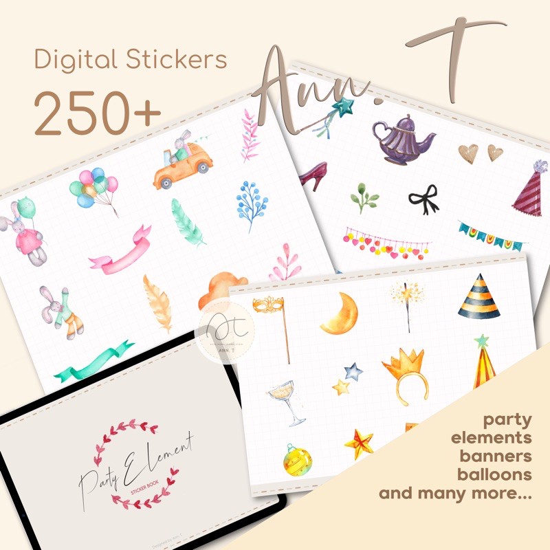GoodNotes / PNG Ann T. Party Element Digital Stickers Book for Journal ...