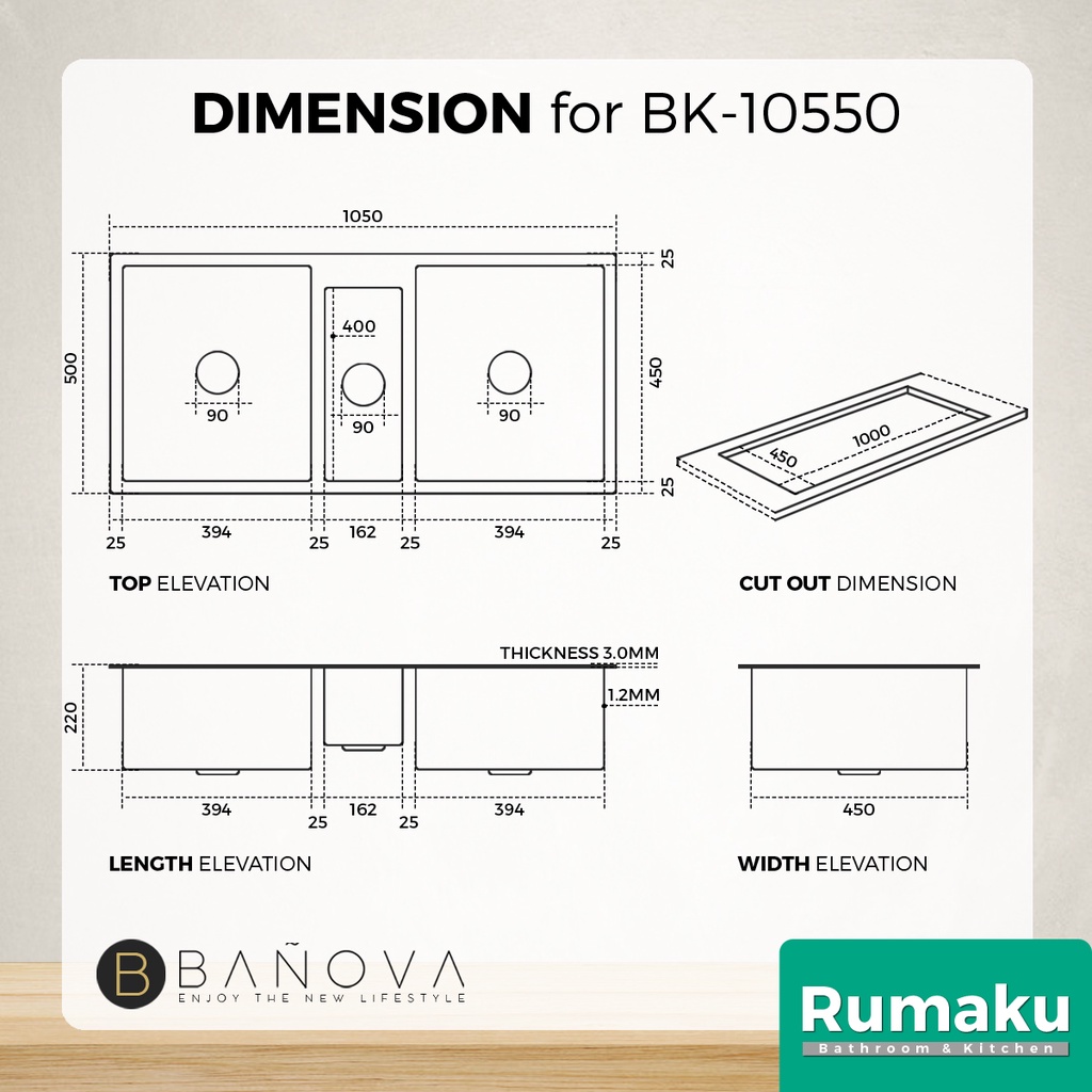 BANOVA / LUXE SUS 304 Stainless Steel Home Kitchen Sink BANOVA / LUXE SUS 304 Stainless Steel Home Kitchen Sink