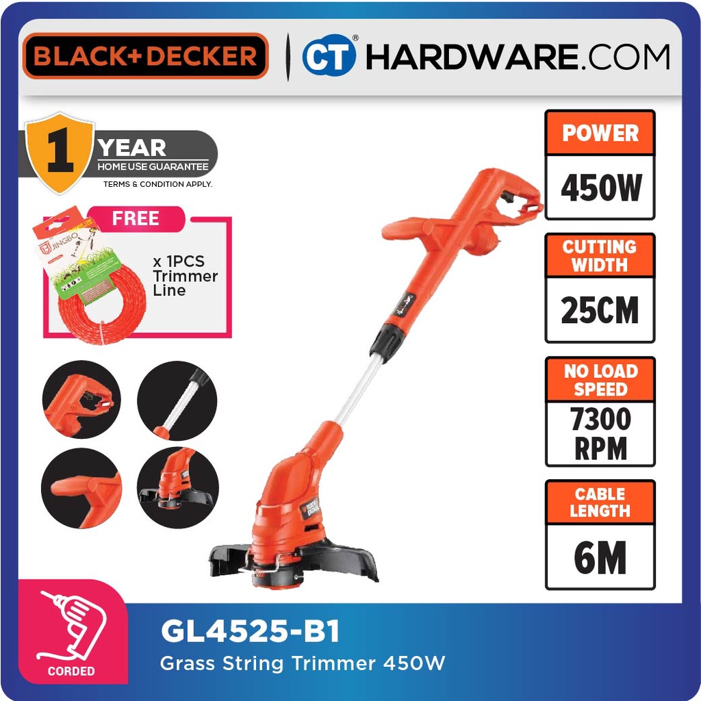 BLACK DECKER GL4525 STRING TRIMMER 25CM 450W 7300RPM GRASS