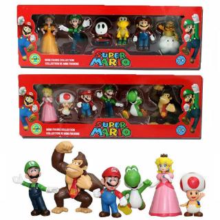 6PCS Super Mario Bros Action Figure Toys Luigi Yoshi Mushroom