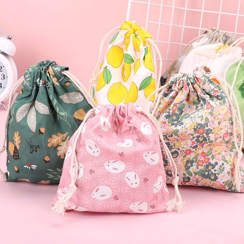 Drawstring Fabric Storage Bag Korean Bag Mini Cute Printed Bouquet
