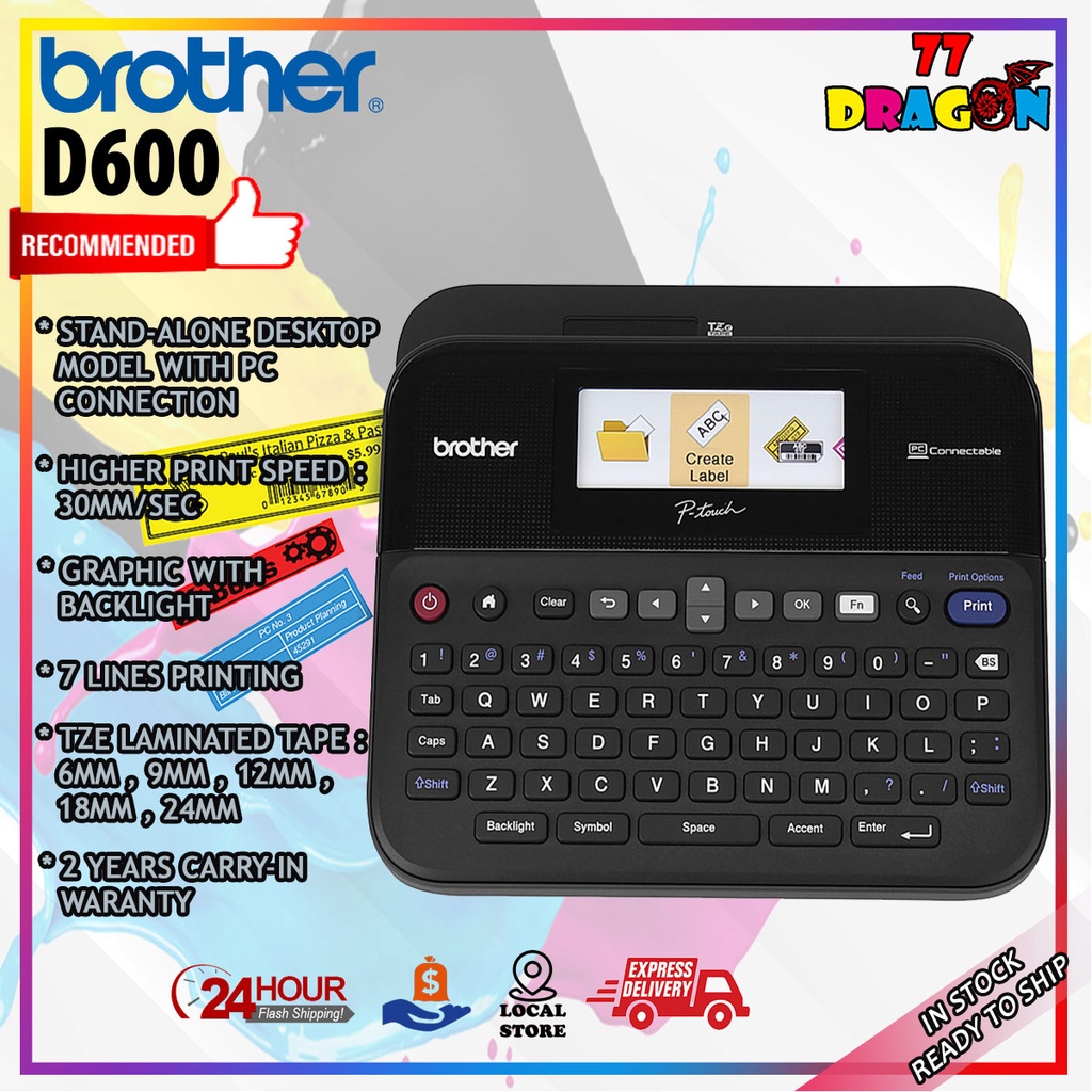 Brother PTD600 Labeling Machine PCConnectable Label Maker with Color