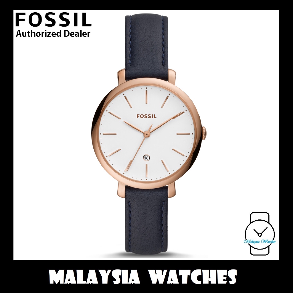 OFFICIAL WARRANTY Fossil Women ES4630 Jacqueline Three Hand Date Navy Leather Watch TWO Years Warranty Shopee Malaysia