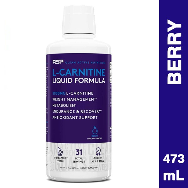 RSP Nutrition, L-Carnitine Liquid Formula, Berry, 3,000 mg, 16 fl oz (473  ml), Enhance Metabolisme For Weight Management