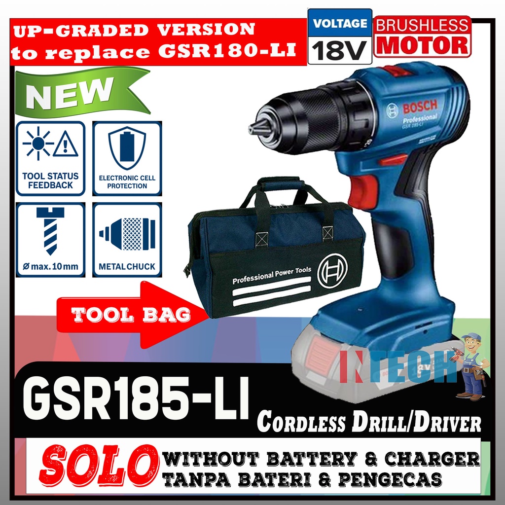 BOSCH GSR185-LI / GSR185LI BRUSHLESS MOTOR CORDLESS DRILL/DRIVER ...