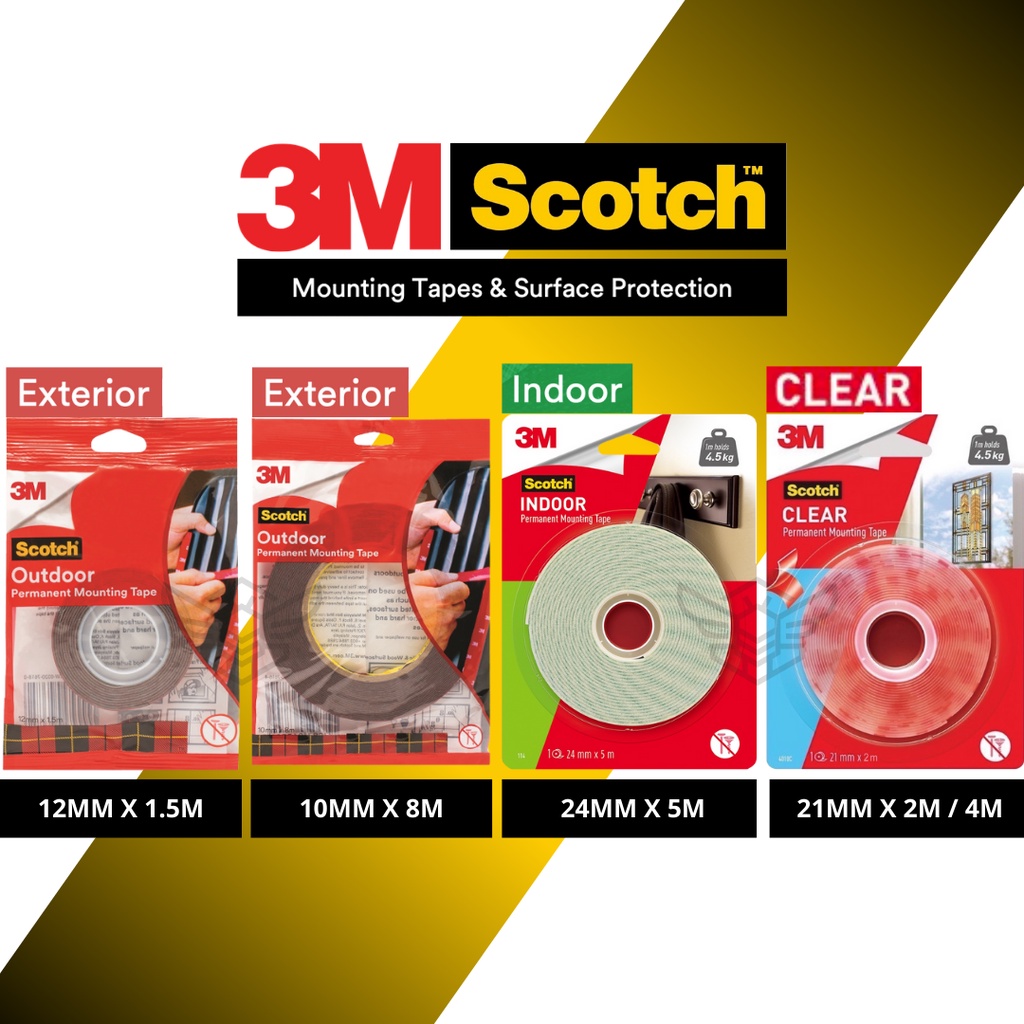 3M Scotch Outdoor Permanent Mounting Tape / Indoor Double Tape / Clear Mounting Tape Heavy Duty