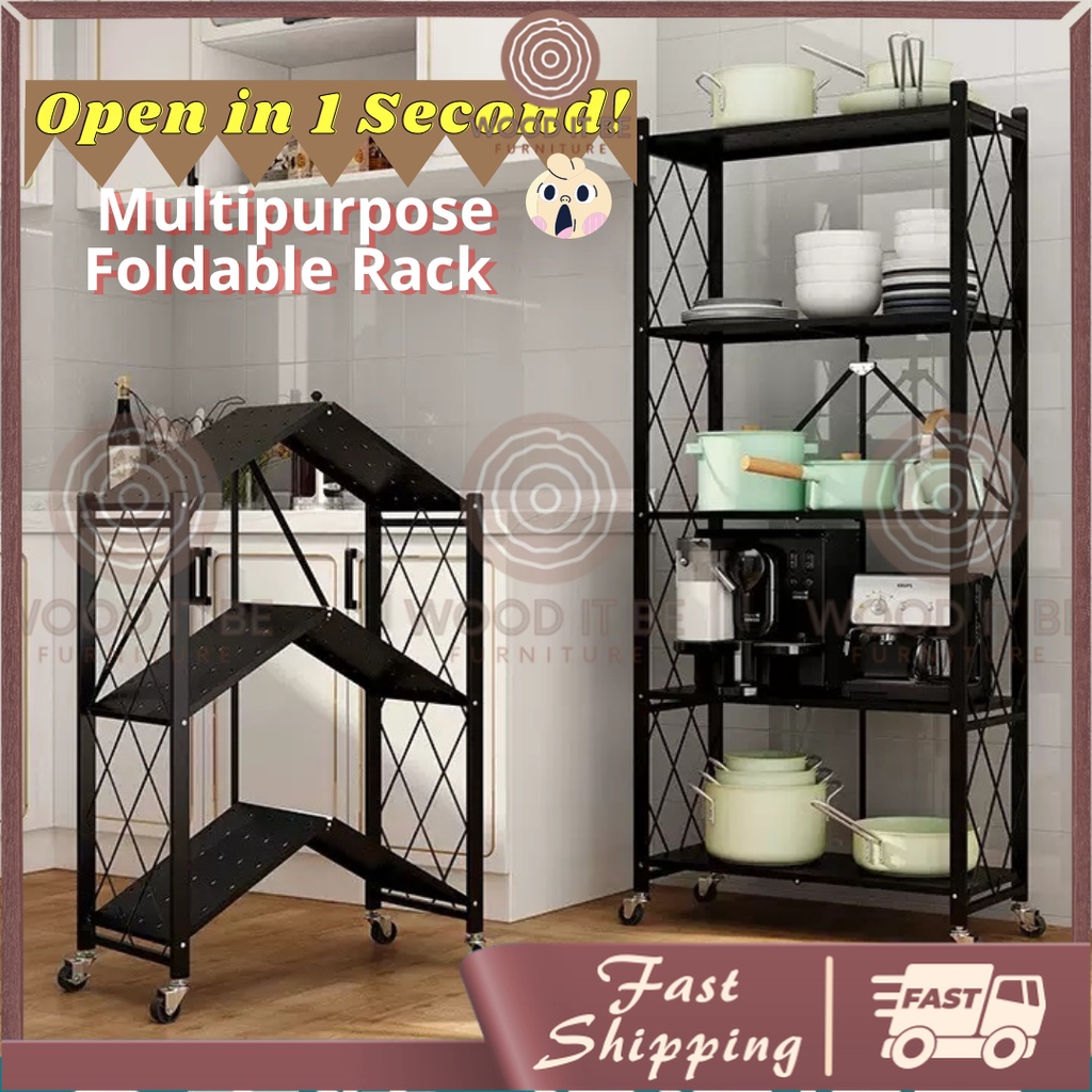 WOODitbe Foldable Stainless Steel Rack Wheeled Oven Rack Kitchen ...