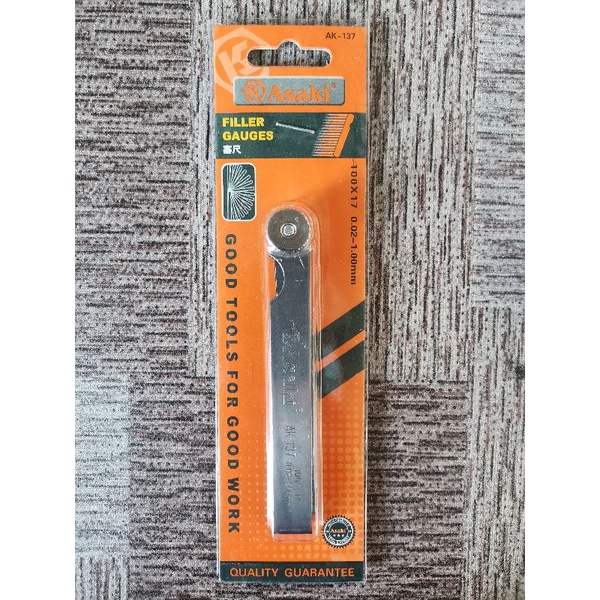 Asaki Filler Gauge feeler gauge 0.02mm to 1.00mm 17 Blades Thickness ...