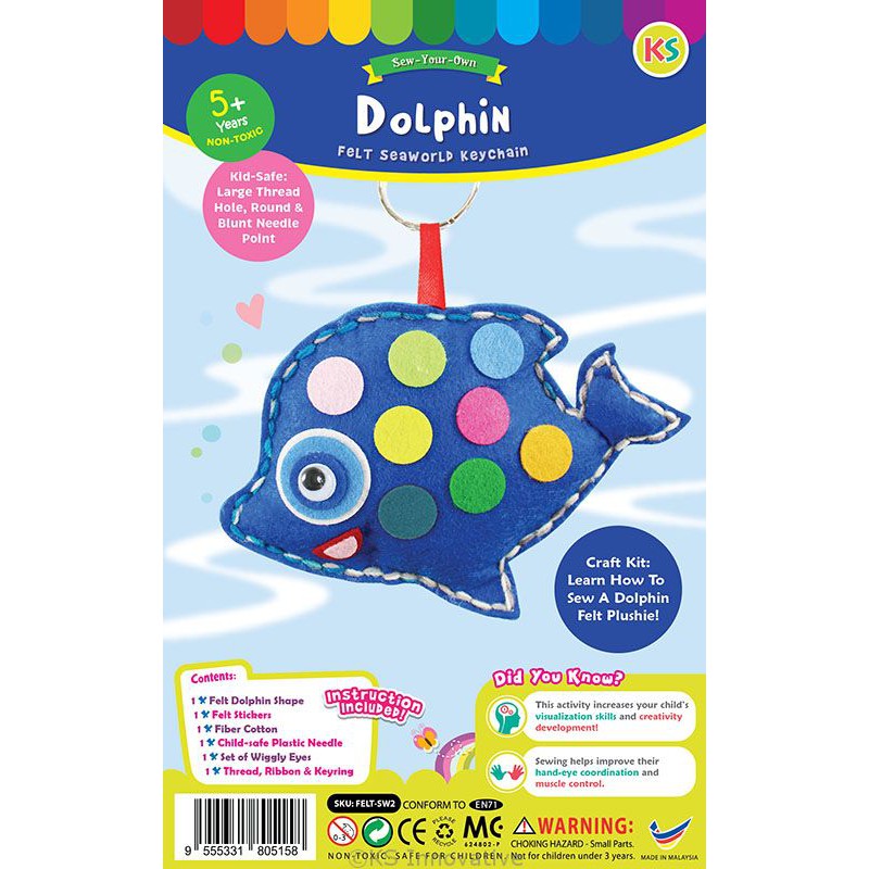 Felt Seaworld Plushie Kit - Dolphin Key-chain Kids Safe DIY Sew Your ...