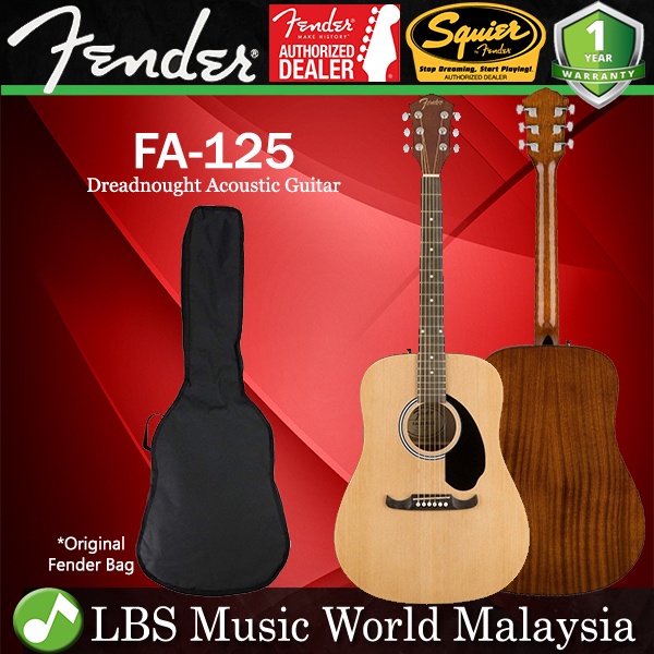 Fender FA-125 Dreadnought Acoustic Guitar - Black, With Gig Bag And 2-Year Warranty, Great For Beginners