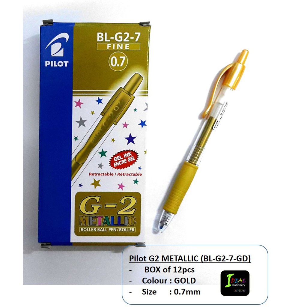 Pilot G2 METALLIC Roller Ball Pen - SILVER / GOLD (0.7mm) (Box of 12pcs)