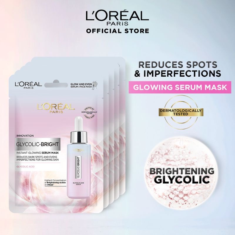 Loreal L'Oreal Paris Glycolic Bright Instant Glowing Serum Mask x5 ...