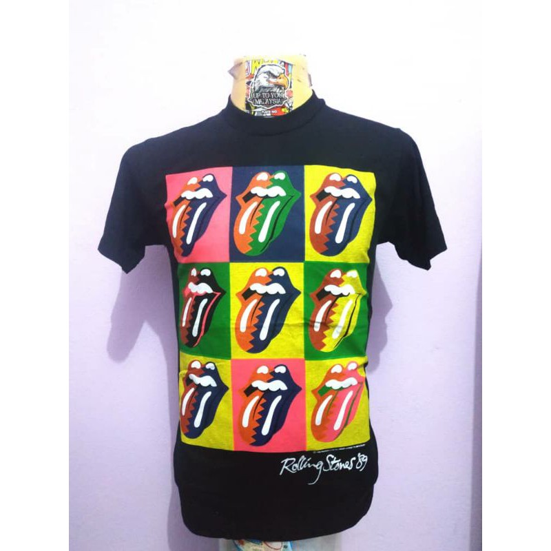 The Rolling Stones Band T-shirt, Men's M size unclear black type Vintage Second Hand