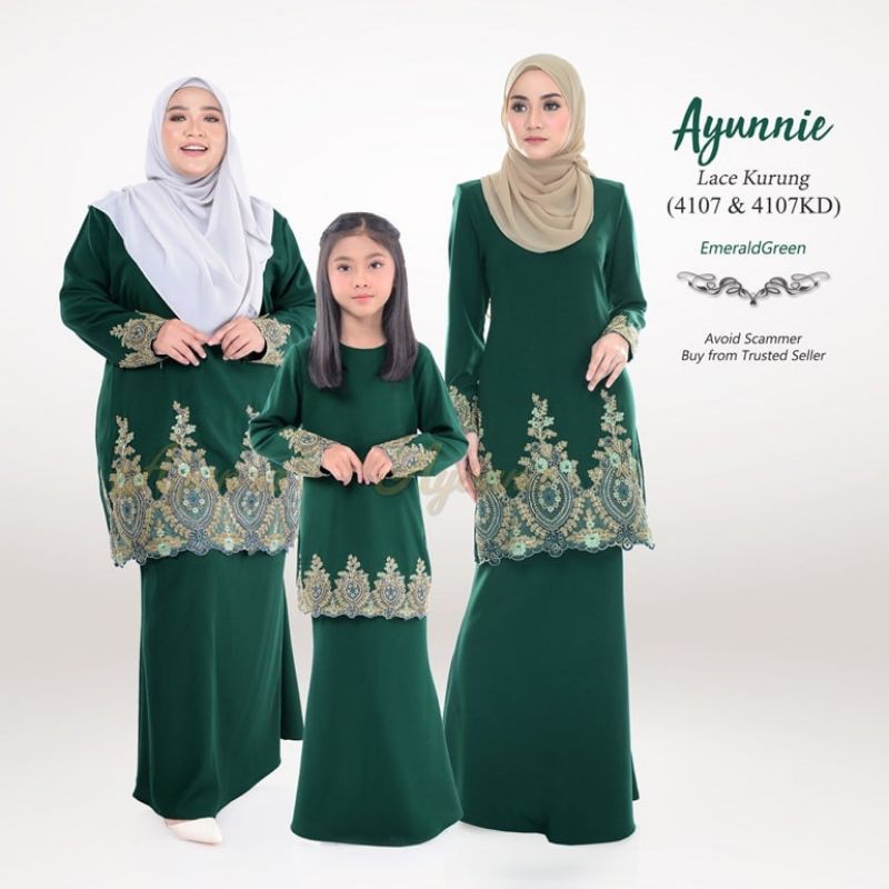 Baju Raya Sedondon Tema Warna Emerald Green (Hijau) Set Family Ayah Ibu ...