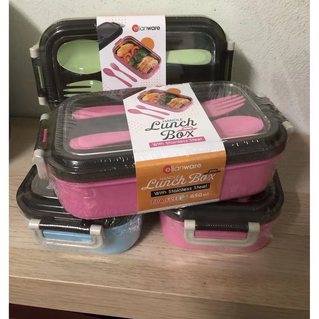 Elianware Stainless Steel Handle Bento Lunch Box With Fork & Spoon 刚便当盒