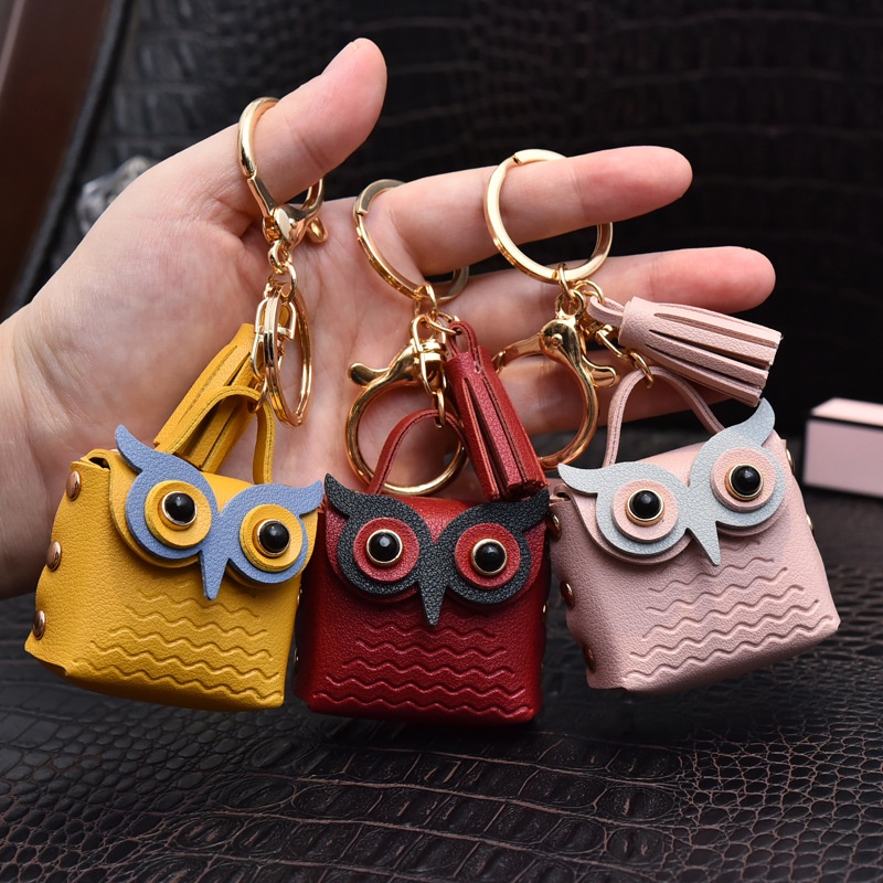 Leather on sale owl keychain