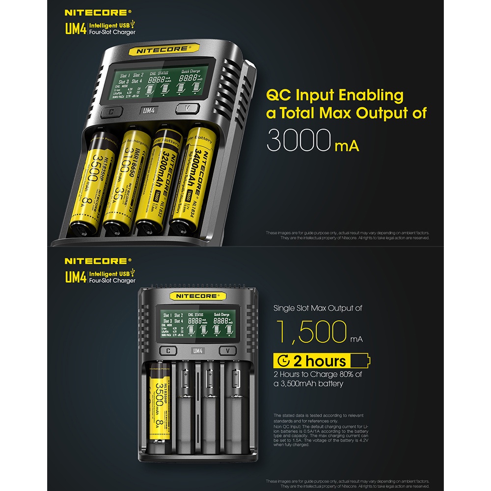 Original Nitecore UM4 UM2 USB Battery Charger QC with 3-Pin Adapter ...