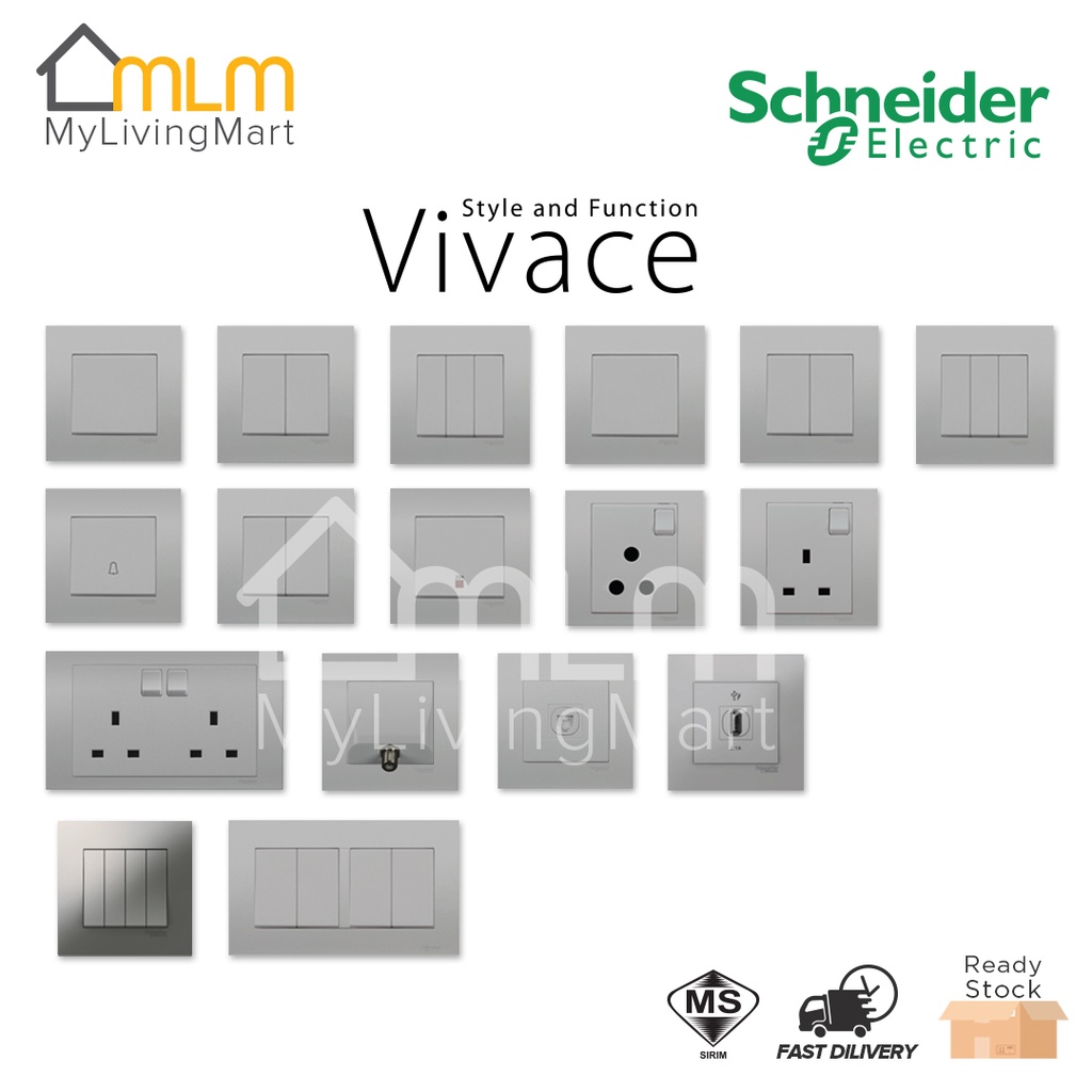 Schneider Vivace Silver 13a Switch Socket 3 Pin 1g 2g 3g 4g 20a Double 