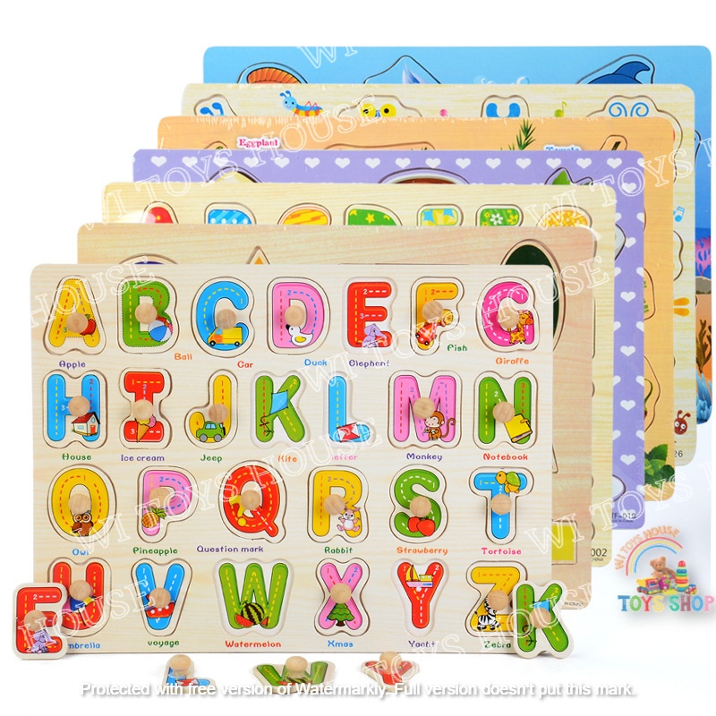 WI Wooden Educational Hand Grip Jigsaw Puzzle Kids & Baby Early ...