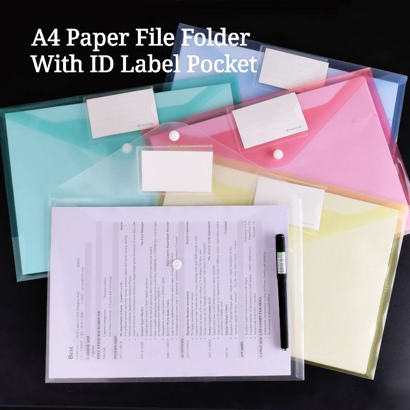 A4 Button Paper File Folder (With ID Label Pocket) Stationery School ...
